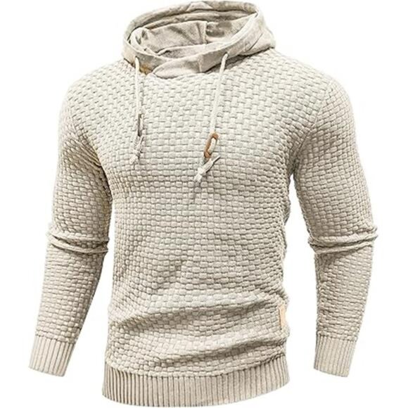 Zaitun Mens Hooded Sweatshirt Long Sleeve Solid Knitted Hoodie Pullover Sweater - Picture 6 of 6